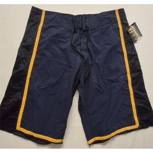 NWT Burnside men's‎ navy blue/black/yellow board shorts sz. 32 drawstring